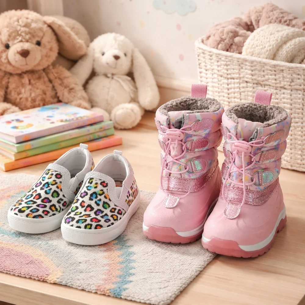 Cozy Pink Snow Boots and Multicolor Slip-On Shoes for Kids
